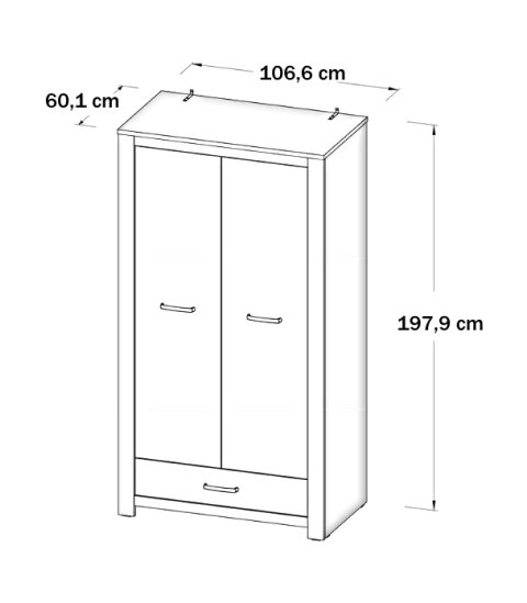 Meble Forte HAVANNA HVNS823-D67 Szafa ubraniowa 2-drzwiowa, drążek ubraniowy, półki, szuflada, Dąb Postarzany Meble Forte HAVANNA HVNS823-D67 Szafa ubraniowa 2-drzwiowa, drążek ubraniowy, półki, szuflada, Dąb Postarzany