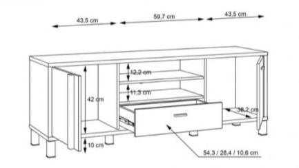 Forte HAYATO HYTT231R-M215 Szafka RTV - szeroka, półki, szuflada, Świerk Alpejski / Czarny Forte HAYATO HYTT231R-M215 Szafka RTV - szeroka, półki, szuflada, Świerk Alpejski / Czarny