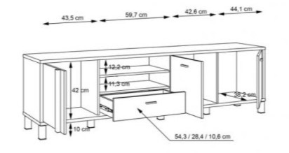 Forte HAYATO HYTT241R-M215 Szafka RTV - szeroka, półki, szuflada, Świerk Alpejski / Czarny Forte HAYATO HYTT241R-M215 Szafka RTV - szeroka, półki, szuflada, Świerk Alpejski / Czarny