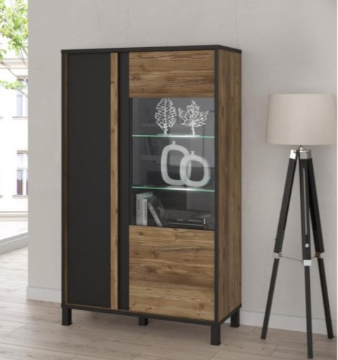 Forte HAYATO HYTV521R-M215 Witryna P - niska, przeszklona, Świerk Alpejski / Czarny Forte HAYATO HYTV521R-M215 Witryna P - niska, przeszklona, Świerk Alpejski / Czarny