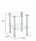 Halmar ława CANARIA kwadratowa blat szkło bezbarwny nogi stal nierdzewna z półką 45x45