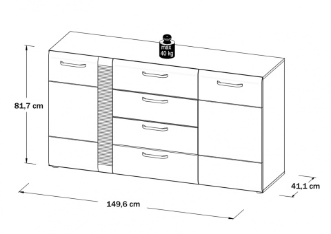 Meble Forte LOCARNO LCRK231-N92 Komoda półki szuflady Dąb/Szary Meble Forte LOCARNO LCRK231-N92 Komoda półki szuflady Dąb/Szary