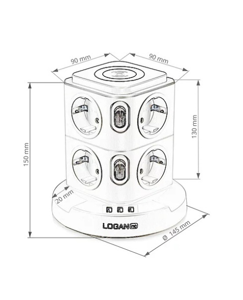 Fun Desk Uniwersalny przedłużacz sieciowy Logan WS8-2 USB + ładowanie indukcyjne Fun Desk Uniwersalny przedłużacz sieciowy Logan WS8-2 USB + ładowanie indukcyjne