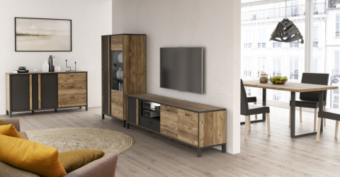 Forte HAYATO HYTV711L-M215 Witryna L - wysoka, wąska, przeszklona, Świerk Alpejski / Czarny Forte HAYATO HYTV711L-M215 Witryna L - wysoka, wąska, przeszklona, Świerk Alpejski / Czarny