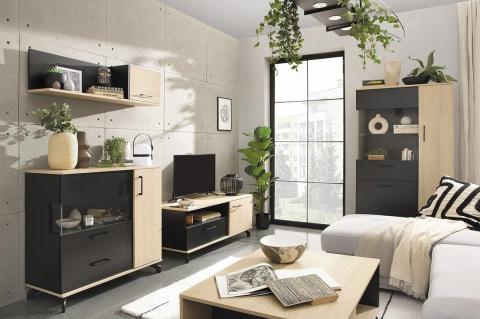 WITRYNA REGAŁ MŁODZIEŻOWY MEBLAR MADISON System MD3 - czarny / dąb biszkoptowy PŁYTA LAMINOWANA OBRZEŻA ABS DO POKOJU DO SALONU WITRYNA REGAŁ MŁODZIEŻOWY MEBLAR MADISON System MD3 - czarny / dąb biszkoptowy PŁYTA LAMINOWANA OBRZEŻA ABS DO POKOJU DO SALONU