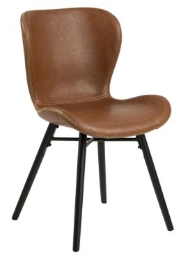 ACTONA Krzesło Batilda Retro brandy jasny brąz ekoskóra / podstawa drewno dębowe malowane czarny wzmocnione metalowym krzyżakiem