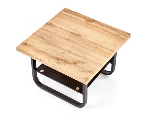 Halmar ława stolik ESPINOZA KWADRAT MDF okleinowany dąb naturalny półka szkło stal malowana czarny 65x65 Halmar ława stolik ESPINOZA KWADRAT MDF okleinowany dąb naturalny półka szkło stal malowana czarny 65x65