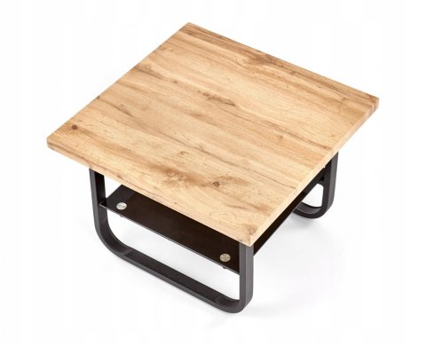 Halmar ława stolik ESPINOZA KWADRAT MDF okleinowany dąb naturalny półka szkło stal malowana czarny 65x65 Halmar ława stolik ESPINOZA KWADRAT MDF okleinowany dąb naturalny półka szkło stal malowana czarny 65x65