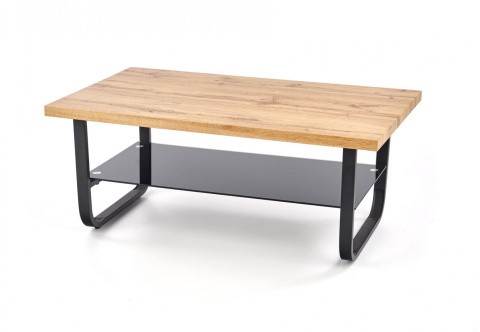 Halmar ława ESPINOZA PROSTOKĄT 110x65 MDF okleinowany dąb naturalny szkło stal malowana proszkowo czarny z półką Halmar ława ESPINOZA PROSTOKĄT 110x65 MDF okleinowany dąb naturalny szkło stal malowana proszkowo czarny z półką