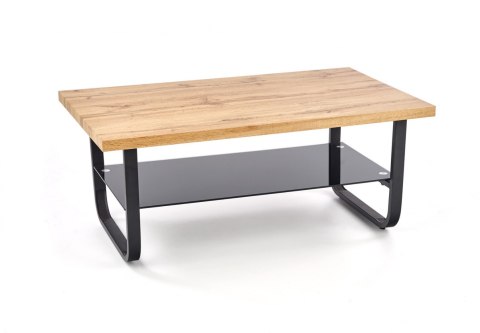 Halmar ława ESPINOZA PROSTOKĄT 110x65 MDF okleinowany dąb naturalny szkło stal malowana proszkowo czarny z półką Halmar ława ESPINOZA PROSTOKĄT 110x65 MDF okleinowany dąb naturalny szkło stal malowana proszkowo czarny z półką
