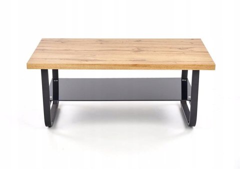 Halmar ława ESPINOZA PROSTOKĄT 110x65 MDF okleinowany dąb naturalny szkło stal malowana proszkowo czarny z półką Halmar ława ESPINOZA PROSTOKĄT 110x65 MDF okleinowany dąb naturalny szkło stal malowana proszkowo czarny z półką