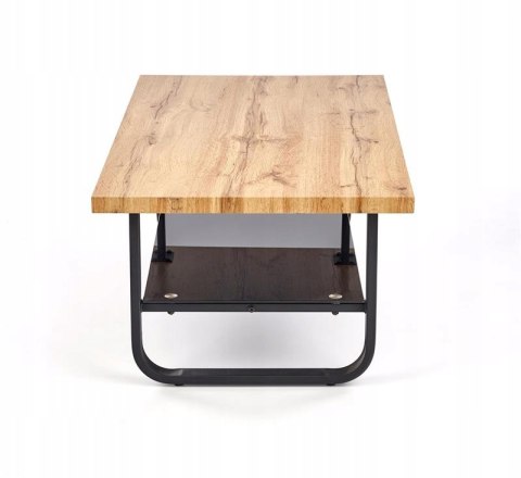 Halmar ława ESPINOZA PROSTOKĄT 110x65 MDF okleinowany dąb naturalny szkło stal malowana proszkowo czarny z półką Halmar ława ESPINOZA PROSTOKĄT 110x65 MDF okleinowany dąb naturalny szkło stal malowana proszkowo czarny z półką