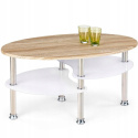Halmar ława owalna MEDEA MDF laminowany dąb sonoma/ szkło ekstra biały stelaż stal nierdzewna z półkami Halmar ława owalna MEDEA MDF laminowany dąb sonoma/ szkło ekstra biały stelaż stal nierdzewna z półkami