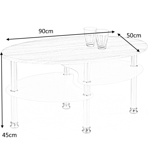 Halmar ława owalna MEDEA MDF laminowany dąb sonoma/ szkło ekstra biały stelaż stal nierdzewna z półkami Halmar ława owalna MEDEA MDF laminowany dąb sonoma/ szkło ekstra biały stelaż stal nierdzewna z półkami