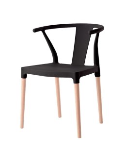 King Home Krzesło WISHBONE czarne - polipropylen, drewno bukowe