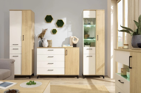 PÓŁKA WISZĄCA Z MAŁĄ SZAFKĄ Meblar MADISON System MD12 - biały / dąb biszkoptowy płyta laminowana obrzeża wzmocnione ABS PÓŁKA WISZĄCA Z MAŁĄ SZAFKĄ Meblar MADISON System MD12 - biały / dąb biszkoptowy płyta laminowana obrzeża wzmocnione ABS