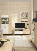 WITRYNA REGAŁ MŁODZIEŻOWY MEBLAR MADISON System MD4 - biały / dąb biszkoptowy płyta laminowana do salonu dla dziecka nastolatka WITRYNA REGAŁ MŁODZIEŻOWY MEBLAR MADISON System MD4 - biały / dąb biszkoptowy płyta laminowana do salonu dla dziecka nastolatka