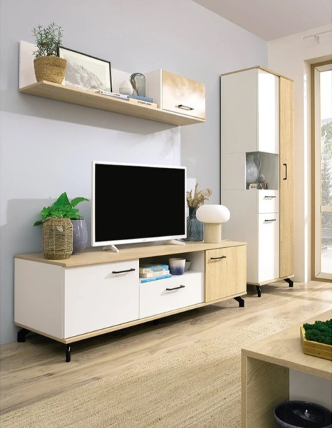 WITRYNA REGAŁ MŁODZIEŻOWY MEBLAR MADISON System MD4 - biały / dąb biszkoptowy płyta laminowana do salonu dla dziecka nastolatka WITRYNA REGAŁ MŁODZIEŻOWY MEBLAR MADISON System MD4 - biały / dąb biszkoptowy płyta laminowana do salonu dla dziecka nastolatka