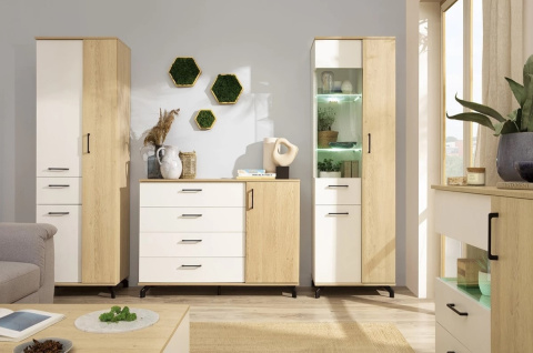 WITRYNA REGAŁ MŁODZIEŻOWY MEBLAR MADISON System MD4 - biały / dąb biszkoptowy płyta laminowana do salonu dla dziecka nastolatka WITRYNA REGAŁ MŁODZIEŻOWY MEBLAR MADISON System MD4 - biały / dąb biszkoptowy płyta laminowana do salonu dla dziecka nastolatka