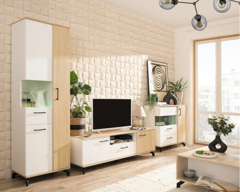 WITRYNA REGAŁ MŁODZIEŻOWY MEBLAR MADISON System MD4 - biały / dąb biszkoptowy płyta laminowana do salonu dla dziecka nastolatka WITRYNA REGAŁ MŁODZIEŻOWY MEBLAR MADISON System MD4 - biały / dąb biszkoptowy płyta laminowana do salonu dla dziecka nastolatka