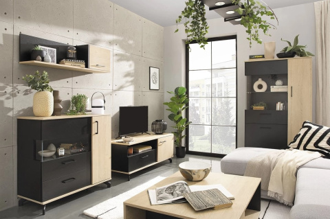 WITRYNA Z SZUFLADĄ REGAŁ MŁODZIEŻOWY MADISON System MD4 Meblar - czarny / dąb biszkoptowy PŁYTA LAMINOWANA OBRZEŻA ABS WITRYNA Z SZUFLADĄ REGAŁ MŁODZIEŻOWY MADISON System MD4 Meblar - czarny / dąb biszkoptowy PŁYTA LAMINOWANA OBRZEŻA ABS