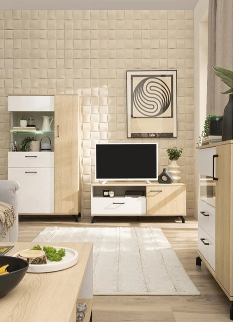 SZAFKA RTV KOMODA NISKA Meblar MADISON System MD7 - biały / dąb biszkoptowy SZAFKA RTV KOMODA NISKA Meblar MADISON System MD7 - biały / dąb biszkoptowy
