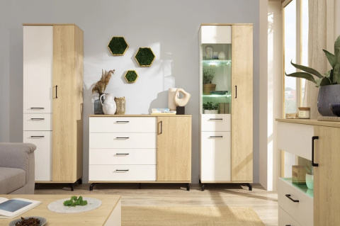 KOMODA NISKA SZAFKA RTV MŁODZIEŻOWA MADISON System MD8 Meblar - biały / dąb biszkoptowy LAMINAT OBRZEŻA ABS DO POKOJU SALONU KOMODA NISKA SZAFKA RTV MŁODZIEŻOWA MADISON System MD8 Meblar - biały / dąb biszkoptowy LAMINAT OBRZEŻA ABS DO POKOJU SALONU