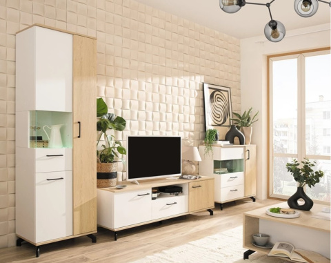 KOMODA NISKA SZAFKA RTV MŁODZIEŻOWA MADISON System MD8 Meblar - biały / dąb biszkoptowy LAMINAT OBRZEŻA ABS DO POKOJU SALONU KOMODA NISKA SZAFKA RTV MŁODZIEŻOWA MADISON System MD8 Meblar - biały / dąb biszkoptowy LAMINAT OBRZEŻA ABS DO POKOJU SALONU