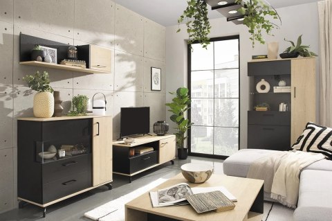 PÓŁKA WISZĄCA Z SZAFKĄ MŁODZIEŻOWA MADISON System MD13 Meblar - czarny / dąb biszkoptowy PŁYTA LAMINOWANA OBRZEŻA ABS PÓŁKA WISZĄCA Z SZAFKĄ MŁODZIEŻOWA MADISON System MD13 Meblar - czarny / dąb biszkoptowy PŁYTA LAMINOWANA OBRZEŻA ABS
