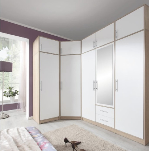 SZAFA CZTERODRZWIOWA Z SZUFLADAMI SMART SR1 bez lustra - Dąb Sonoma / Biały Lux Meblar SZAFA CZTERODRZWIOWA Z SZUFLADAMI SMART SR1 bez lustra - Dąb Sonoma / Biały Lux Meblar