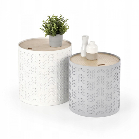 Halmar ława ALBA zestaw 2 z pojemnikiem MDF lakierowany lite drewno biały / popielaty fi39 i fi35 Halmar ława ALBA zestaw 2 z pojemnikiem MDF lakierowany lite drewno biały / popielaty fi39 i fi35
