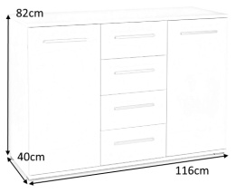 KOMODA LIMA KM-4 Z SZUFLADAMI DĄB SONOMA / BIAŁY POŁYSK 116x40 płyta meblowa laminowana OBRZEŻA ABS Halmar