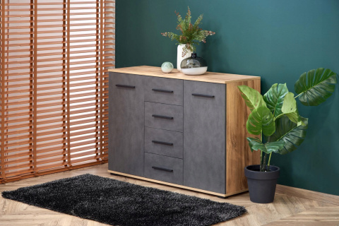 Halmar komoda LIMA KM-4 dąb wotan/popielaty 116x40 płyta meblowa laminowana obrzeża ABS z szufladami Halmar komoda LIMA KM-4 dąb wotan/popielaty 116x40 płyta meblowa laminowana obrzeża ABS z szufladami
