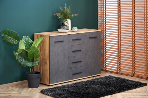 Halmar komoda LIMA KM-4 dąb wotan/popielaty 116x40 płyta meblowa laminowana obrzeża ABS z szufladami Halmar komoda LIMA KM-4 dąb wotan/popielaty 116x40 płyta meblowa laminowana obrzeża ABS z szufladami