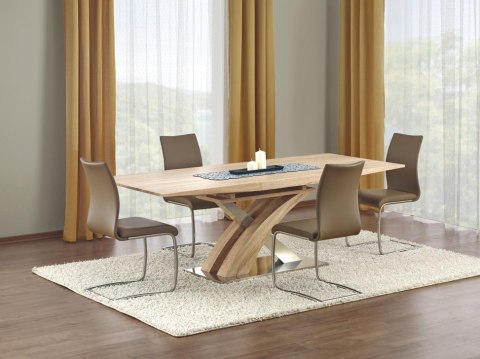Halmar stół rozkładany SANDOR dąb sonoma MDF lakier 160-220x90 stal nierdzewna do jadalni Halmar stół rozkładany SANDOR dąb sonoma MDF lakier 160-220x90 stal nierdzewna do jadalni