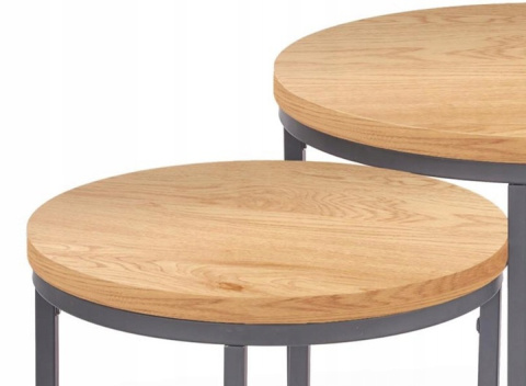ŁAWA OKRĄGŁA ZESTAW 2 szt. stolik OREO MDF laminat DĄB ZŁOTY / stal malowana proszkowo CZARNY fi 53 Halmar ŁAWA OKRĄGŁA ZESTAW 2 szt. stolik OREO MDF laminat DĄB ZŁOTY / stal malowana proszkowo CZARNY fi 53 Halmar