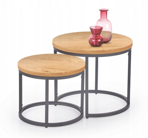 ŁAWA OKRĄGŁA ZESTAW 2 szt. stolik OREO MDF laminat DĄB ZŁOTY / stal malowana proszkowo CZARNY fi 53 Halmar ŁAWA OKRĄGŁA ZESTAW 2 szt. stolik OREO MDF laminat DĄB ZŁOTY / stal malowana proszkowo CZARNY fi 53 Halmar