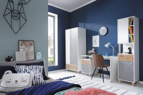 KOMODA Z SZUFLADAMI MŁODZIEŻOWA MEBLAR FARO System FR11 - Biały Lux / Dąb Artisan / Szary dla dziecka dla nastolatka do sypialni KOMODA Z SZUFLADAMI MŁODZIEŻOWA MEBLAR FARO System FR11 - Biały Lux / Dąb Artisan / Szary dla dziecka dla nastolatka do sypialni