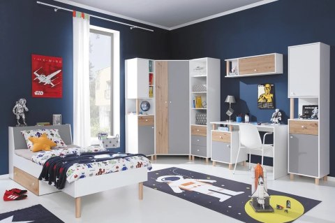 KOMODA Z SZUFLADAMI MŁODZIEŻOWA MEBLAR FARO System FR11 - Biały Lux / Dąb Artisan / Szary dla dziecka dla nastolatka do sypialni KOMODA Z SZUFLADAMI MŁODZIEŻOWA MEBLAR FARO System FR11 - Biały Lux / Dąb Artisan / Szary dla dziecka dla nastolatka do sypialni