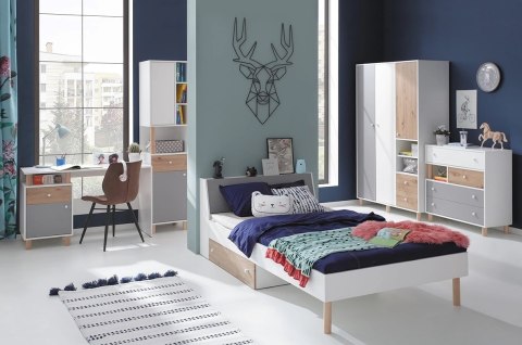 PÓŁKA WISZĄCA ZAMYKANA MŁODZIEŻOWA MEBLAR FARO System FR12 - Biały Lux / Dąb Artisan / Szary do salonu pokoju dla dziecka PÓŁKA WISZĄCA ZAMYKANA MŁODZIEŻOWA MEBLAR FARO System FR12 - Biały Lux / Dąb Artisan / Szary do salonu pokoju dla dziecka