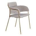 Intesi Krzesło Harmony tapicerowane szare welwet z podłokietnikami nogi metal złoty połysk