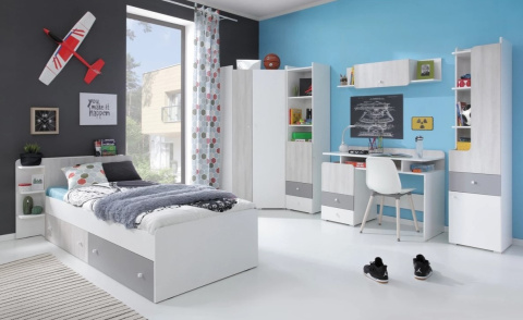ŁÓŻKO JEDNOOSOBOWE 90x200 MŁODZIEŻOWE - Biały Lux / Dąb Wilton biały /Szary Meblar COMO System CM12 PŁYTA LAMINOWANA OBRZEŻA ABS ŁÓŻKO JEDNOOSOBOWE 90x200 MŁODZIEŻOWE - Biały Lux / Dąb Wilton biały /Szary Meblar COMO System CM12 PŁYTA LAMINOWANA OBRZEŻA ABS