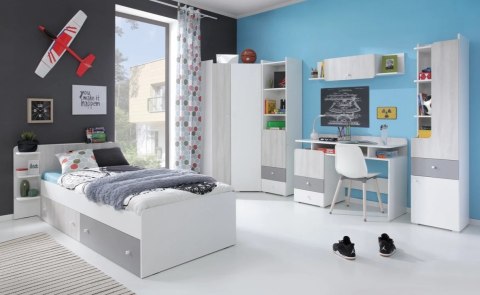 SZAFA TRZYDRZWIOWA MŁODZIEŻOWA COMO System CM1 Meblar - Biały Lux / Dąb Wilton biały / Szary PÓŁKI SZUFLADY LAMINAT OBRZEŻA ABS SZAFA TRZYDRZWIOWA MŁODZIEŻOWA COMO System CM1 Meblar - Biały Lux / Dąb Wilton biały / Szary PÓŁKI SZUFLADY LAMINAT OBRZEŻA ABS