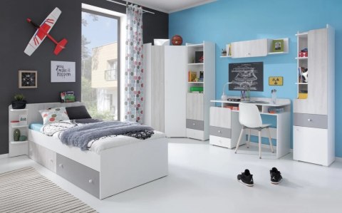 SZAFA DWUDRZWIOWA MŁODZIEŻOWA Z SZUFLADAMI - Biały Lux / Dąb Wilton biały / Szary Meblar COMO System CM3 PŁYTA LAMINOWANA SZAFA DWUDRZWIOWA MŁODZIEŻOWA Z SZUFLADAMI - Biały Lux / Dąb Wilton biały / Szary Meblar COMO System CM3 PŁYTA LAMINOWANA