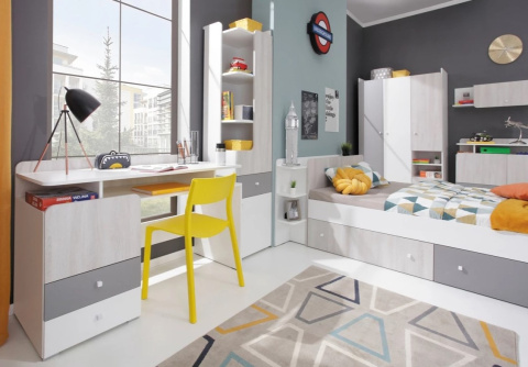 KOMODA MŁODZIEŻOWA - Biały Lux / Dąb Wilton biały / Szary Meblar COMO System CM7 LAMINAT OBRZEŻA ABS DLA DZIECKA NASTOLATKA KOMODA MŁODZIEŻOWA - Biały Lux / Dąb Wilton biały / Szary Meblar COMO System CM7 LAMINAT OBRZEŻA ABS DLA DZIECKA NASTOLATKA