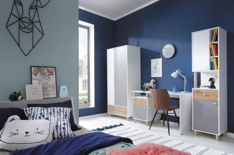 KOMODA MŁODZIEŻOWA MEBLAR FARO System FR10 - Biały Lux / Dąb Artisan / Szary 4 SZUFLADY DRZWI DLA DZIECKA NASTOLATKA DO SALONU KOMODA MŁODZIEŻOWA MEBLAR FARO System FR10 - Biały Lux / Dąb Artisan / Szary 4 SZUFLADY DRZWI DLA DZIECKA NASTOLATKA DO SALONU