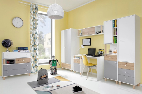 SZAFA NAROŻNA MŁODZIEŻOWA MEBLAR FARO System FR2 L/P - Biały Lux / Dąb Artisan / Szary PÓŁKI DWA DRĄŻKI DO WIESZANIA UBRAŃ SZAFA NAROŻNA MŁODZIEŻOWA MEBLAR FARO System FR2 L/P - Biały Lux / Dąb Artisan / Szary PÓŁKI DWA DRĄŻKI DO WIESZANIA UBRAŃ