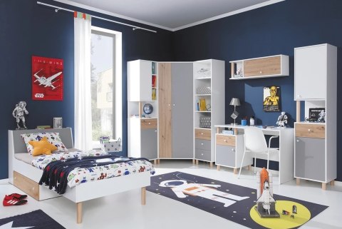 SZAFA NAROŻNA MŁODZIEŻOWA MEBLAR FARO System FR2 L/P - Biały Lux / Dąb Artisan / Szary PÓŁKI DWA DRĄŻKI DO WIESZANIA UBRAŃ SZAFA NAROŻNA MŁODZIEŻOWA MEBLAR FARO System FR2 L/P - Biały Lux / Dąb Artisan / Szary PÓŁKI DWA DRĄŻKI DO WIESZANIA UBRAŃ