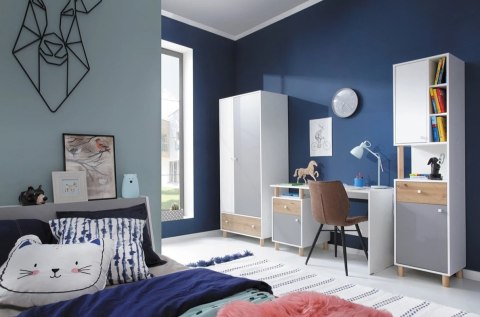 REGAŁ MŁODZIEŻOWY MEBLAR FARO System FR5 - Biały Lux / Dąb Artisan / Szary drzwi szuflada dla dziecka nastolatka do salonu REGAŁ MŁODZIEŻOWY MEBLAR FARO System FR5 - Biały Lux / Dąb Artisan / Szary drzwi szuflada dla dziecka nastolatka do salonu
