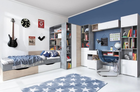 ŁÓŻKO Z SZUFLADAMI NA KÓŁKACH 90x200 Meblar SIGMA System SI15 - Biały Lux / Beton MEBLE MŁODZIEŻOWE PŁYTA LAMINOWANA OBRZEŻA ABS ŁÓŻKO Z SZUFLADAMI NA KÓŁKACH 90x200 Meblar SIGMA System SI15 - Biały Lux / Beton MEBLE MŁODZIEŻOWE PŁYTA LAMINOWANA OBRZEŻA ABS